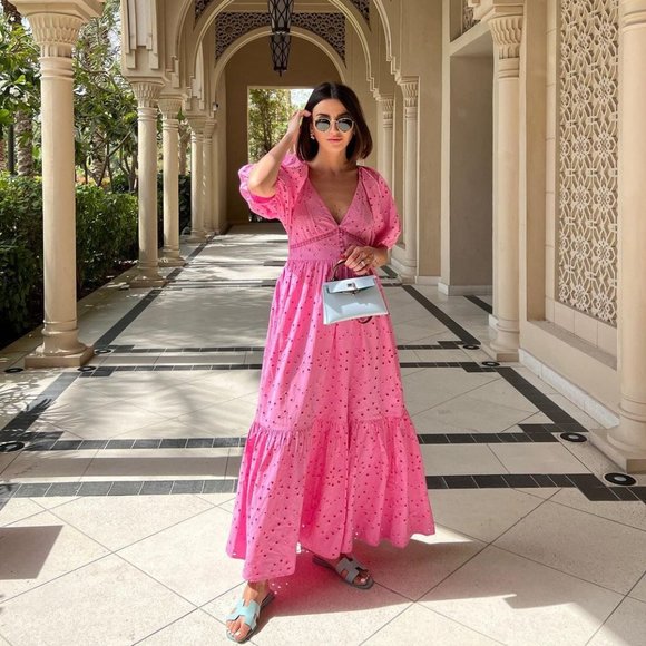 BLOGGER'S FAVE! Zara Openwork Embroidered Pink Dress NWT - Picture 13 of 16